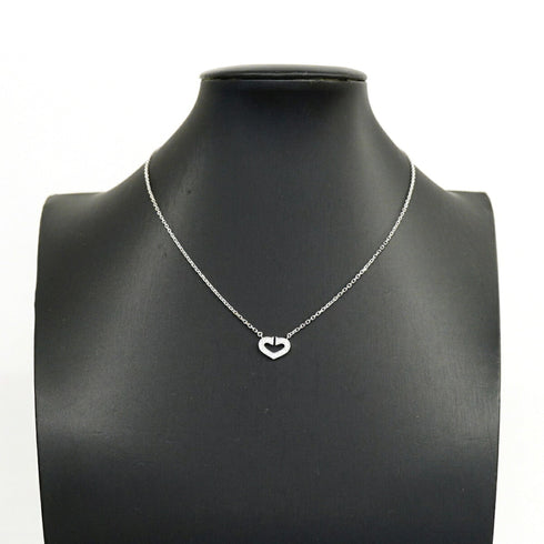 C Heart Pendant Necklace 18K White Gold with Diamonds