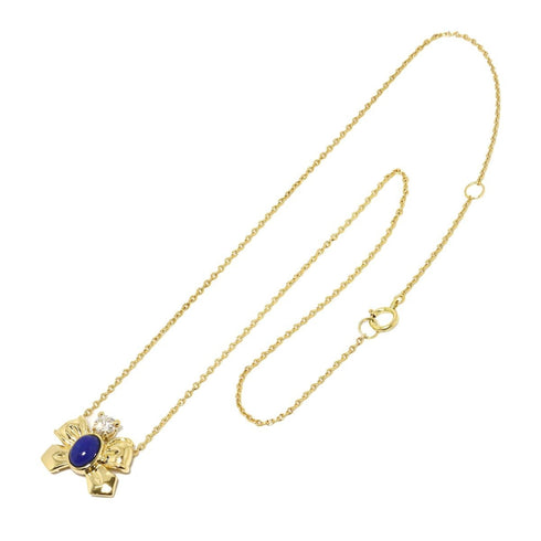 Pendant Necklace 18K Yellow Gold 40cm With Diamond and Lapis Lazuli