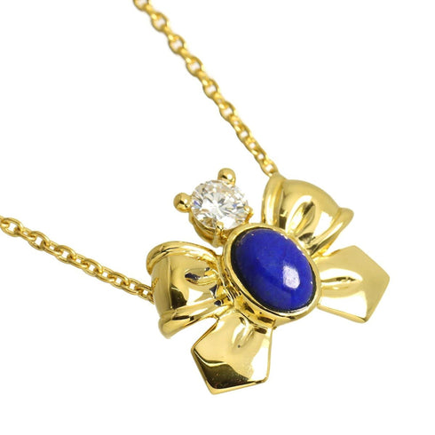 Pendant Necklace 18K Yellow Gold 40cm With Diamond and Lapis Lazuli