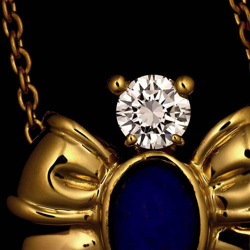 Pendant Necklace 18K Yellow Gold 40cm With Diamond and Lapis Lazuli