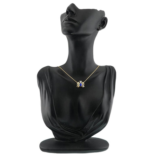 Pendant Necklace 18K Yellow Gold 40cm With Diamond and Lapis Lazuli