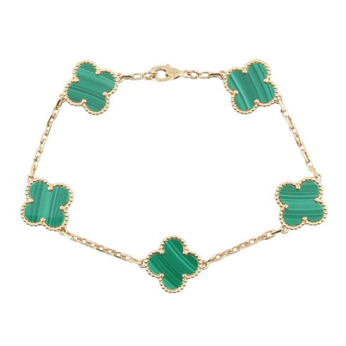 Vintage Alhambra Bracelet 18K Yellow Gold and Malachite