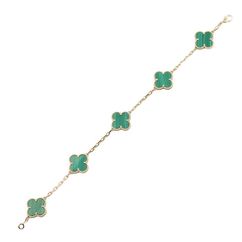 Vintage Alhambra Bracelet 18K Yellow Gold and Malachite