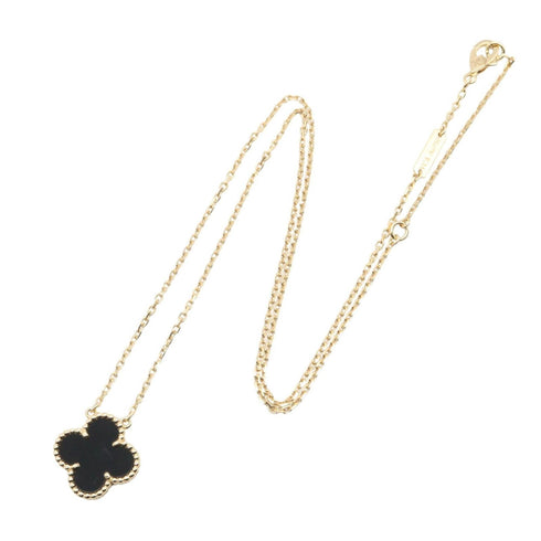 Vintage Alhambra Pendant Necklace 18K Yellow Gold and Onyx