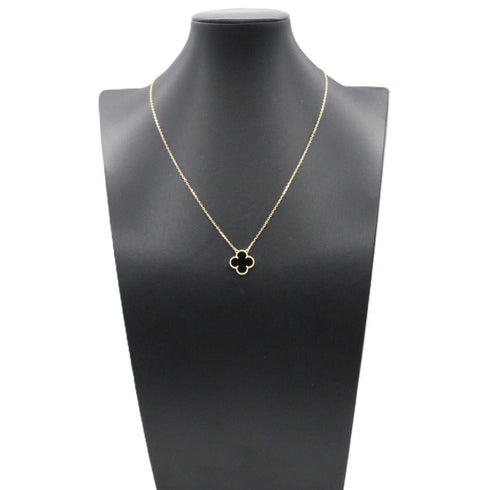 Vintage Alhambra Pendant Necklace 18K Yellow Gold and Onyx