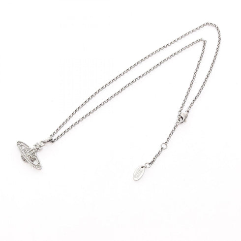 Pendant Necklace Metal and Rhinestone Clear Silver
