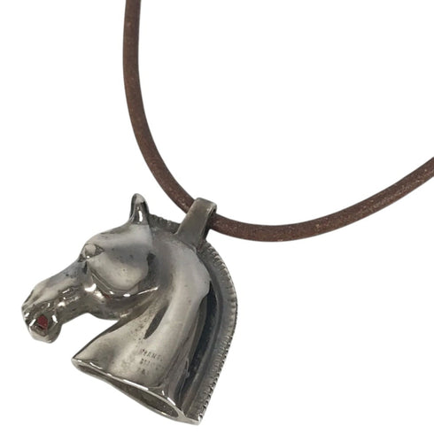 Cheval Horse Choker Necklace Leather and Metal Brown Silver