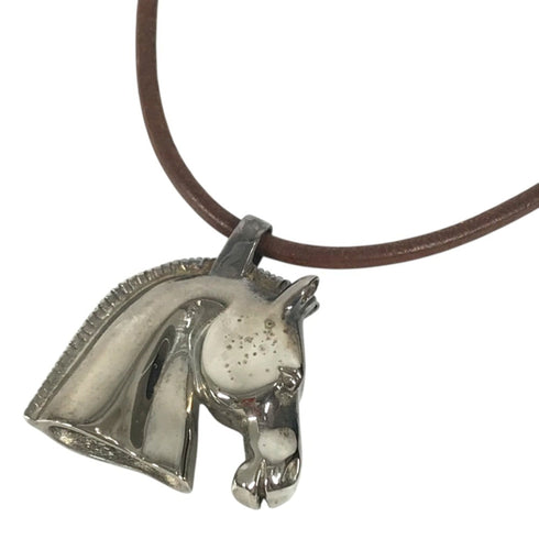 Cheval Horse Choker Necklace Leather and Metal Brown Silver