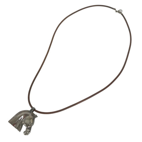 Cheval Horse Choker Necklace Leather and Metal Brown Silver
