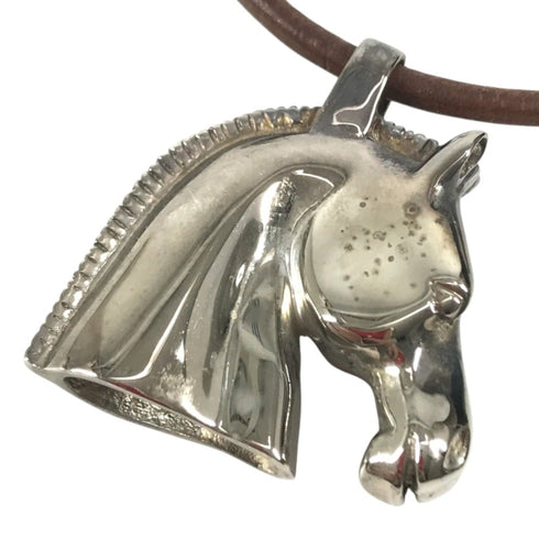 Cheval Horse Choker Necklace Leather and Metal Brown Silver