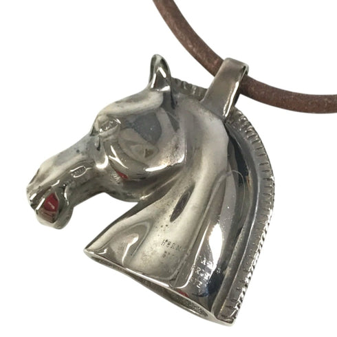 Cheval Horse Choker Necklace Leather and Metal Brown Silver