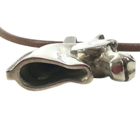 Cheval Horse Choker Necklace Leather and Metal Brown Silver