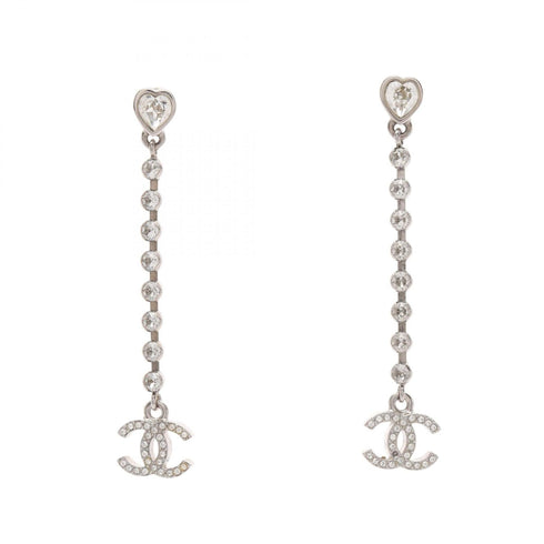 CC Logo Heart Earrings Silver-Tone Metal