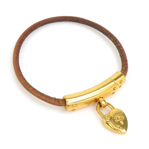 Padlock Charm Bracelet Leather and Metal Brown and Gold