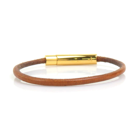 Padlock Charm Bracelet Leather and Metal Brown and Gold