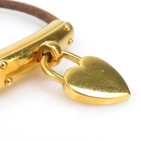 Padlock Charm Bracelet Leather and Metal Brown and Gold