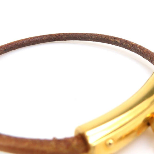 Padlock Charm Bracelet Leather and Metal Brown and Gold