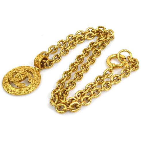 CC Logo Pendant Necklace Gold-Tone Metal