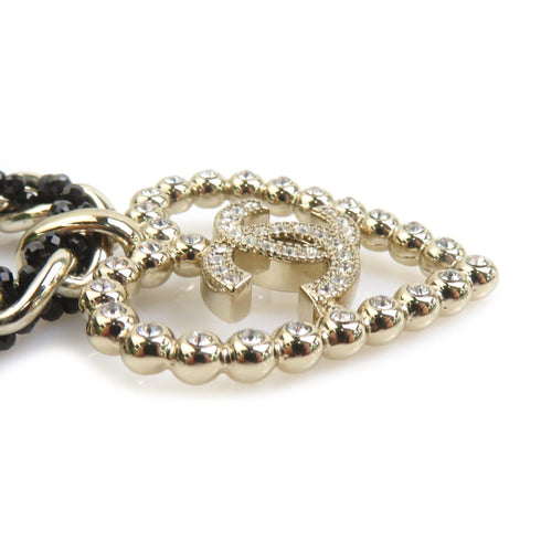 Pendant Necklace Metal and Rhinestone Black and Gold