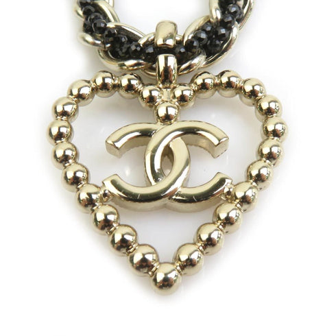 Pendant Necklace Metal and Rhinestone Black and Gold