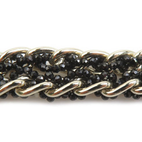 Pendant Necklace Metal and Rhinestone Black and Gold