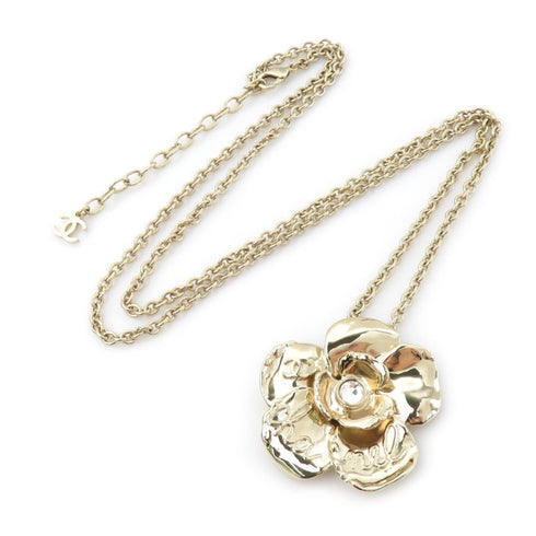 Pendant Necklace Metal Gold and Rhinestone
