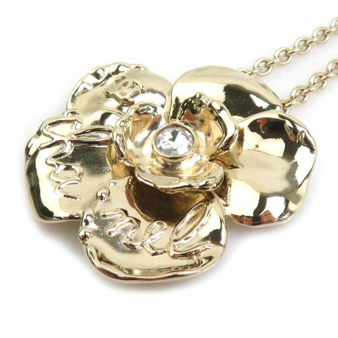 Pendant Necklace Metal Gold and Rhinestone