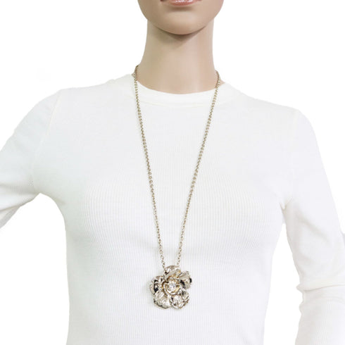 Pendant Necklace Metal Gold and Rhinestone