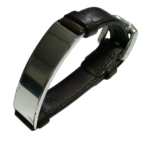 Bracelet Leather and Sterling Silver ID Plate Brown