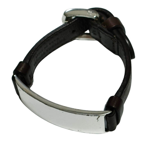 Bracelet Leather and Sterling Silver ID Plate Brown
