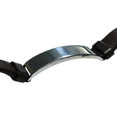 Bracelet Leather and Sterling Silver ID Plate Brown