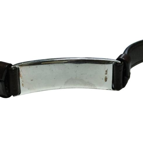 Bracelet Leather and Sterling Silver ID Plate Brown