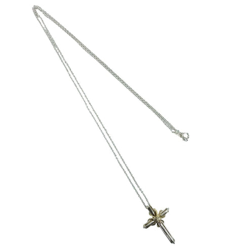 Cross Pendant Necklace Sterling Silver and 18K Yellow Gold