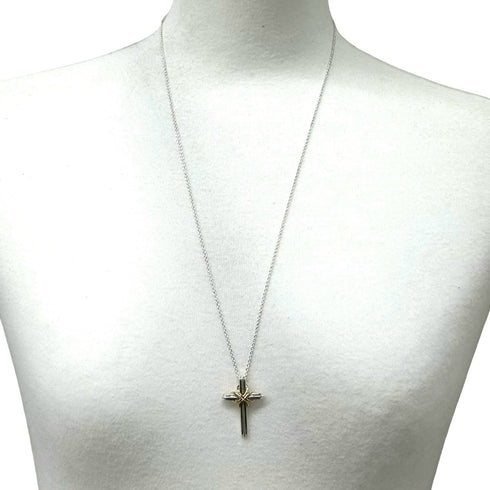 Cross Pendant Necklace Sterling Silver and 18K Yellow Gold