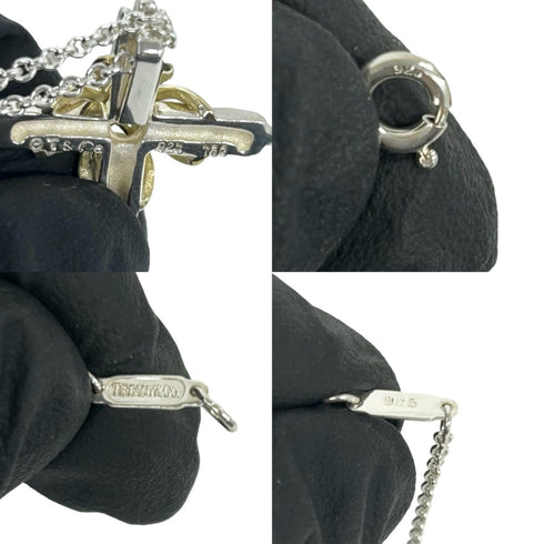 Cross Pendant Necklace Sterling Silver and 18K Yellow Gold