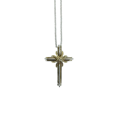 Cross Pendant Necklace Sterling Silver and 18K Yellow Gold