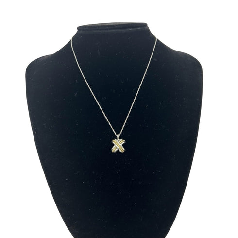 Signature Cross Pendant Necklace Sterling Silver and 18K Yellow Gold