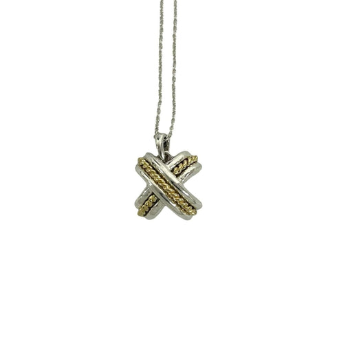 Signature Cross Pendant Necklace Sterling Silver and 18K Yellow Gold