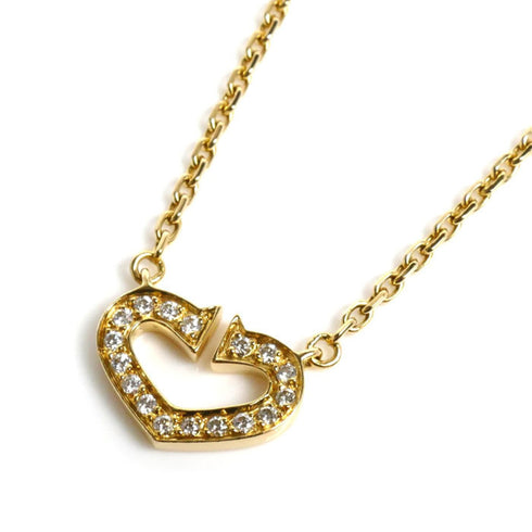 C Heart Pendant Necklace 18K Yellow Gold with Diamonds