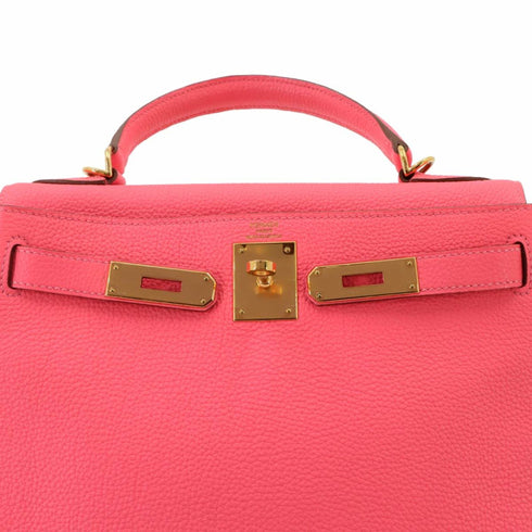 Kelly Handbag Pink Clemence with Gold Hardware 28
