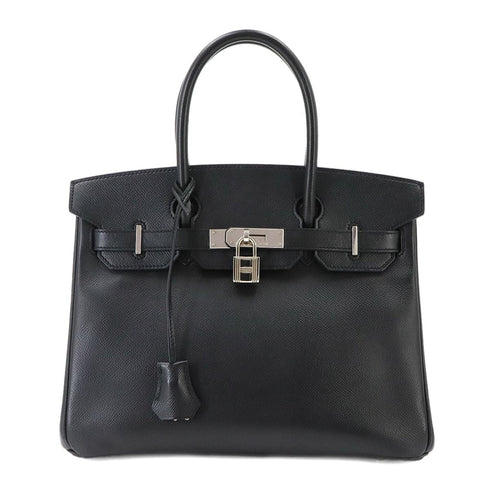 Birkin Handbag Black Epsom with Palladium Hardware 30