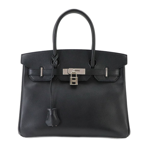 Birkin Handbag Black Epsom with Palladium Hardware 30