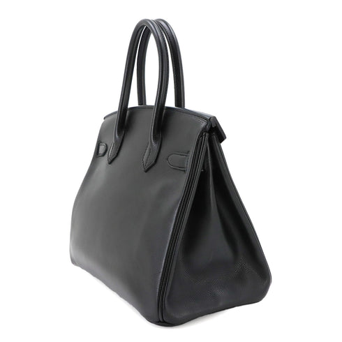 Birkin Handbag Black Epsom with Palladium Hardware 30