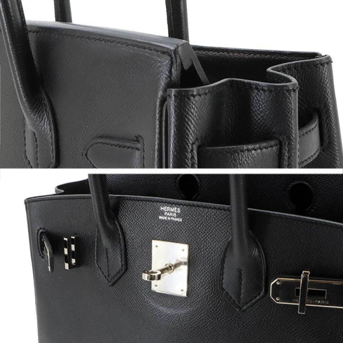 Birkin Handbag Black Epsom with Palladium Hardware 30