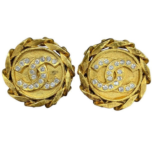 Rhinestone Clip-On Earrings Gold and Rhinestone