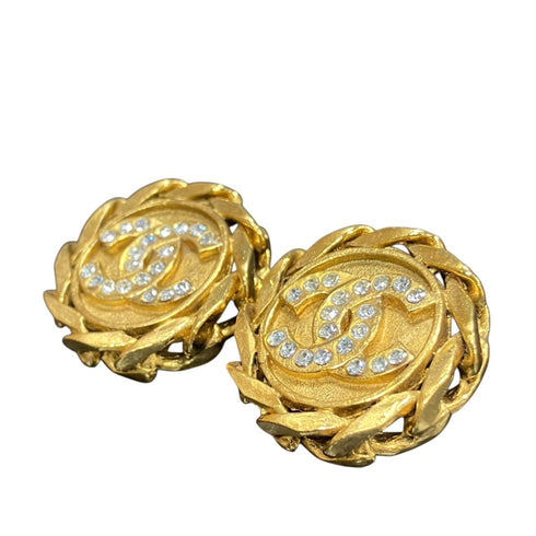 Rhinestone Clip-On Earrings Gold and Rhinestone