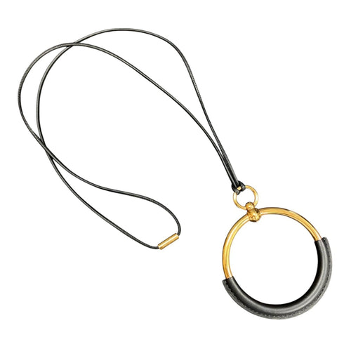 Pendant Necklace Gold and Leather