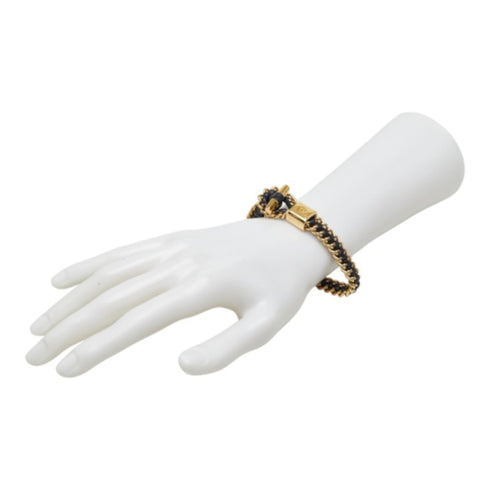 Leather Bracelet Black and Gold