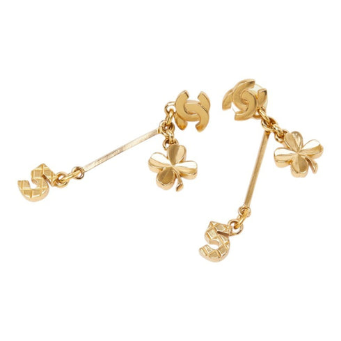CC Logo Stud Clover Earrings Metal Gold-Tone Metal