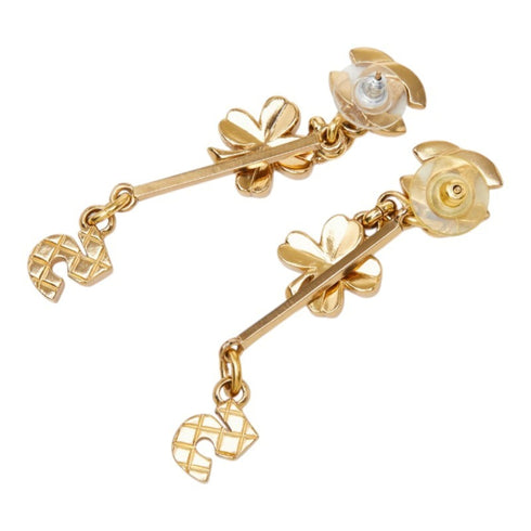 CC Logo Stud Clover Earrings Metal Gold-Tone Metal
